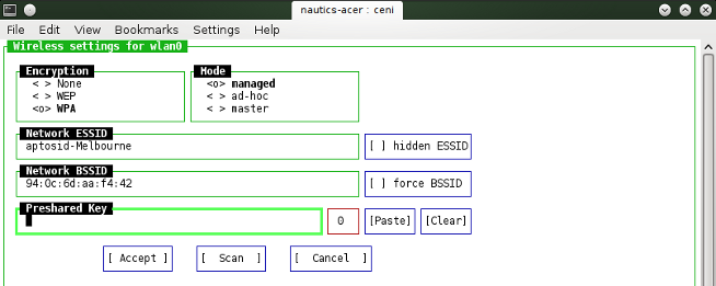 Ceni Wireless Settings Ceni Wifi-Einstellungen